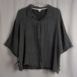 POL Dark Gray Button-Down Shirt Small Oversized Fit Baggy Bohemian